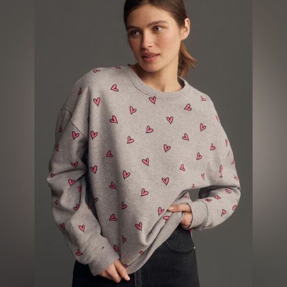 KULE Oversized All Over Hearts Sweatshirt NWT - Picture 1 of 10